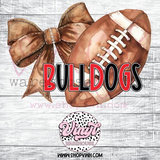 Bulldogs Football Bow (Red/Black) - Heat Transfer Print