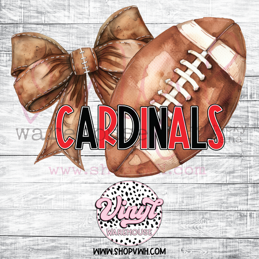 Cardinals Football Bow (Red/Black) - Heat Transfer Print