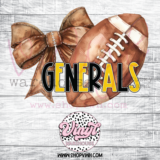 Generals Football Bow (Black/Yellow) - Heat Transfer Print