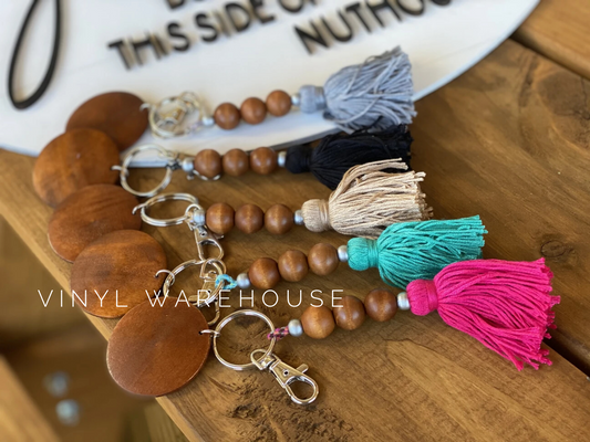 Wooden Disc Keychain w/ Tassel