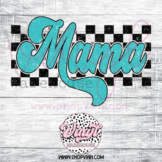 Checkered Mama (Blue) - Heat Transfer Print