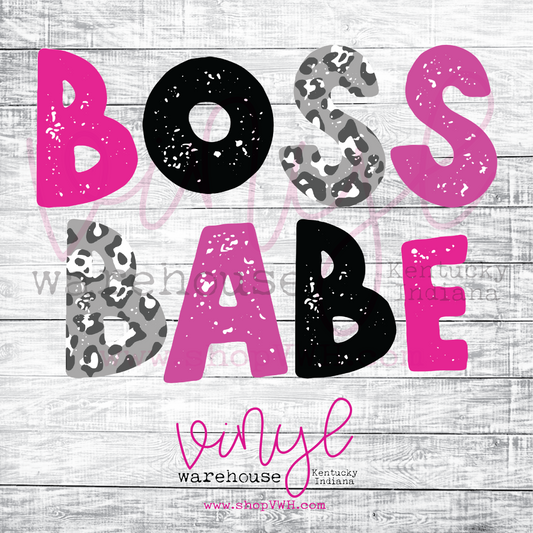 Boss Babe (Pink/Grey Leopard) - Heat Transfer Print