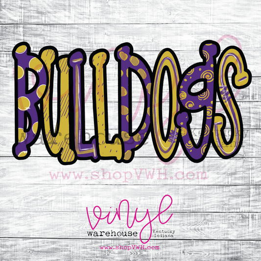 Bulldogs (Doodle- Purple/Gold)- Heat Transfer Print