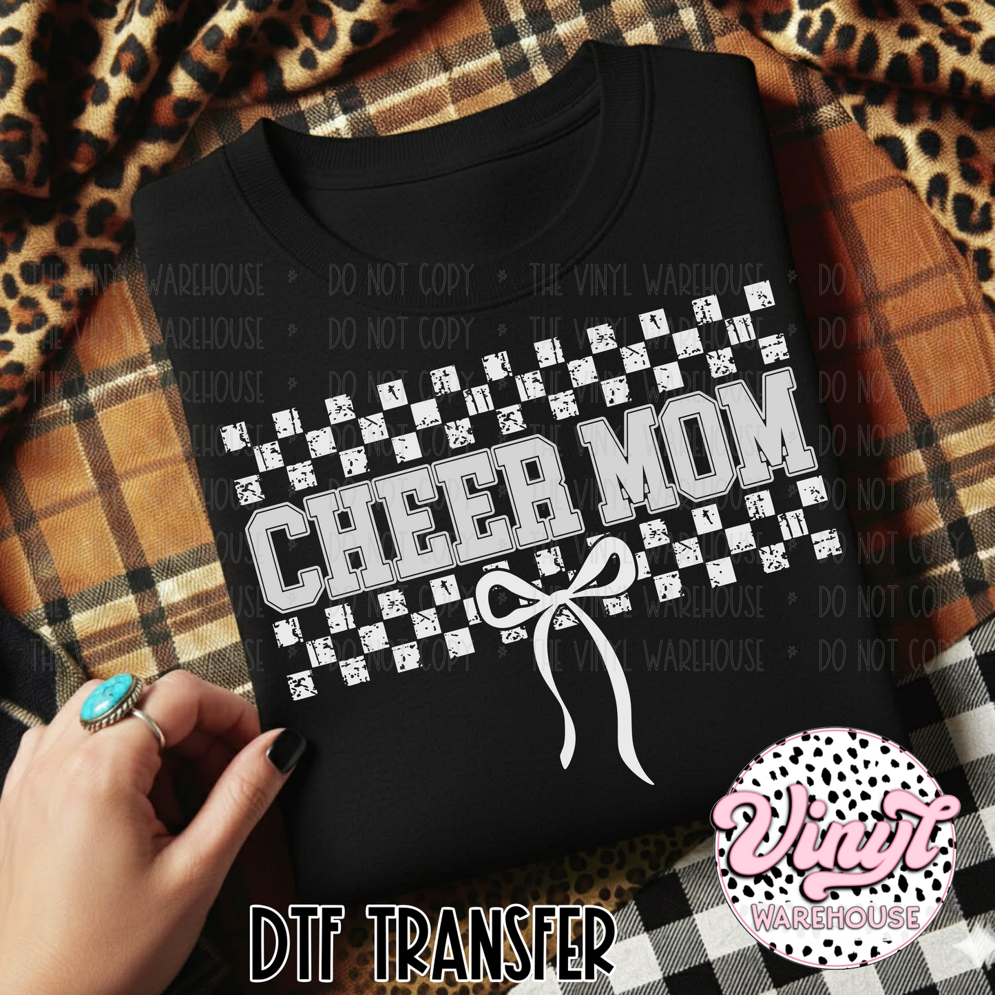 Mascot Checker & Bow - Cheer Mom - DTF Print