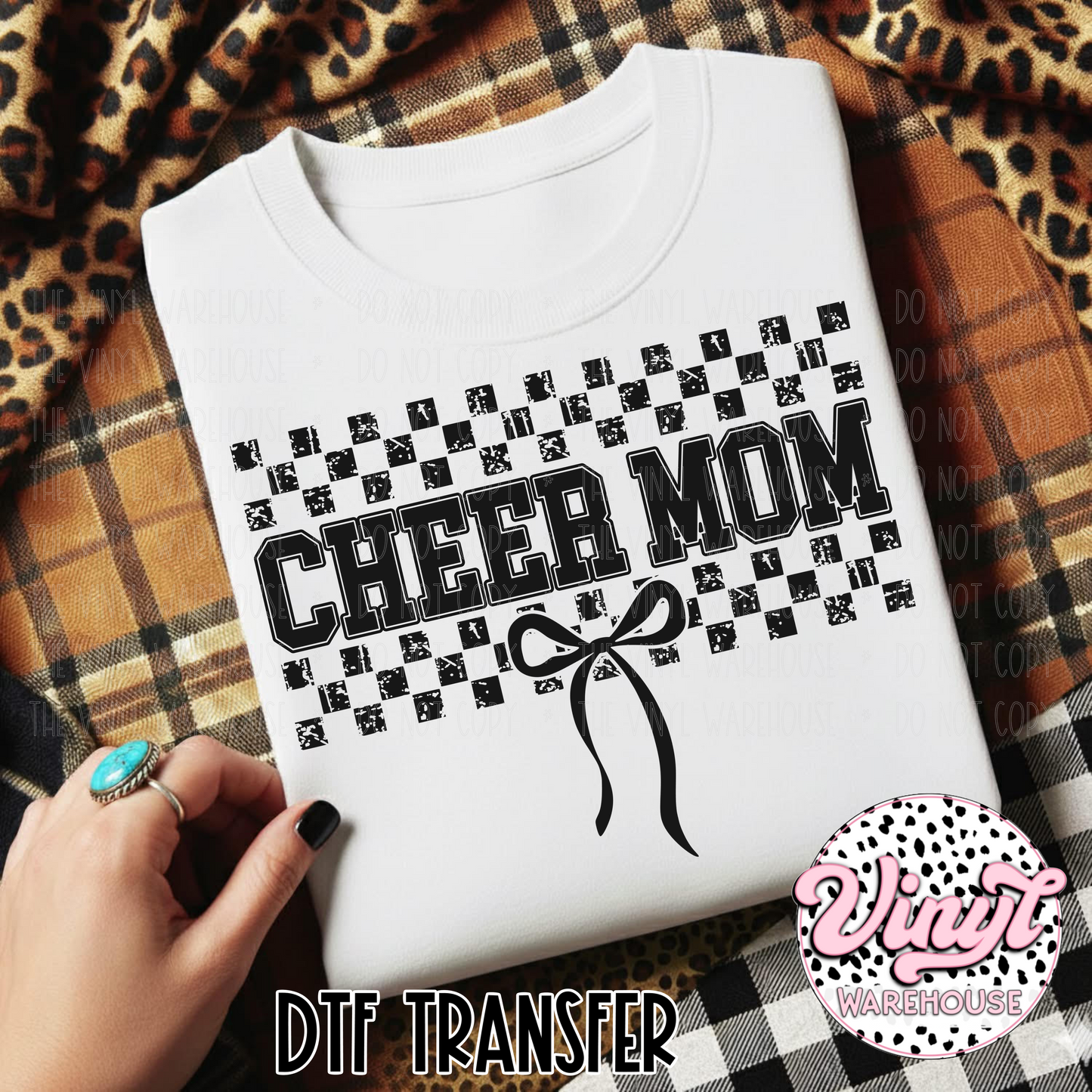 Mascot Checker & Bow - Cheer Mom - DTF Print