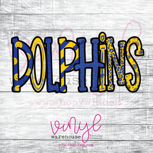 Dolphins (Royal/Yellow) - Heat Transfer Print