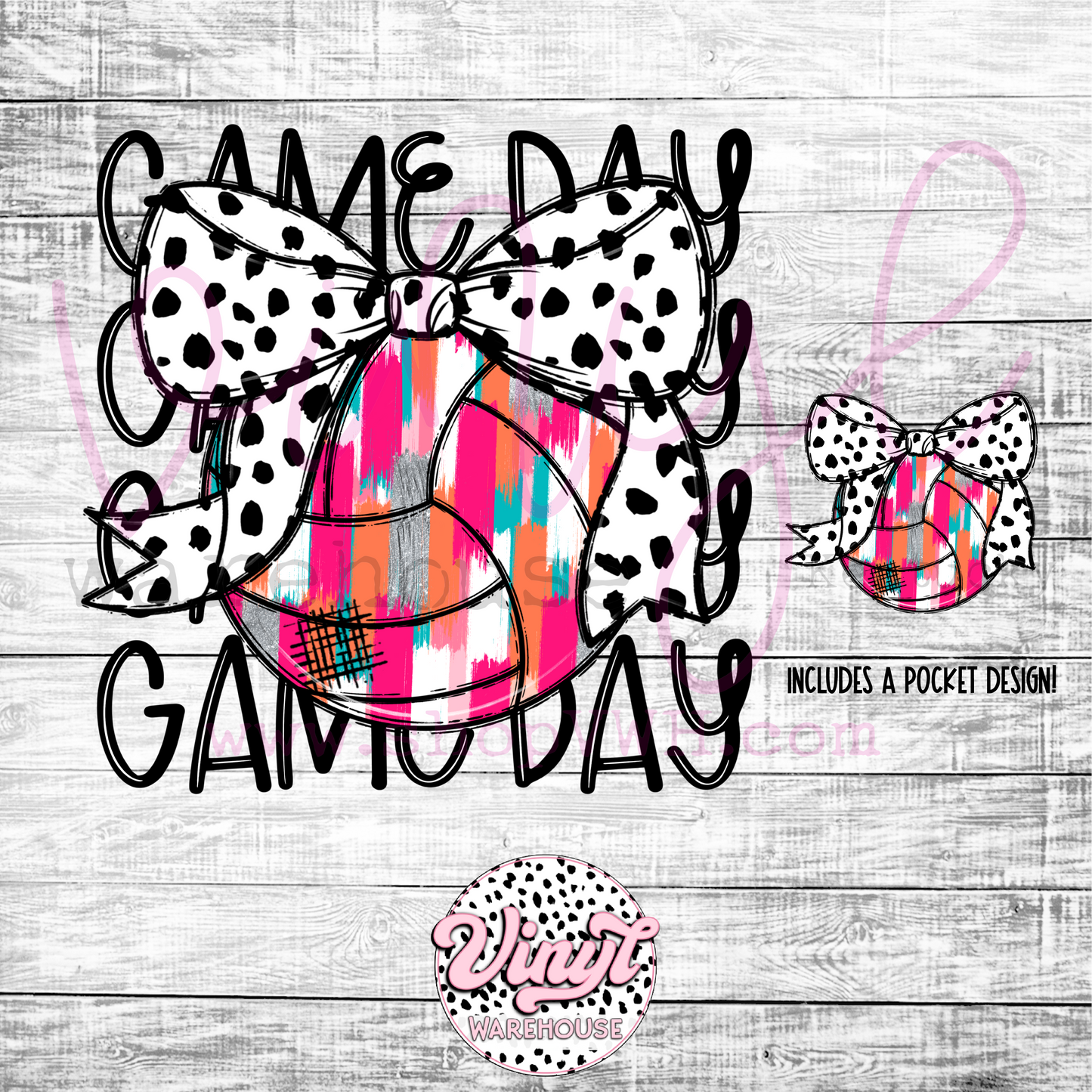 Game Day Volleyball Bow w/ Pocket - Heat Transfer Print