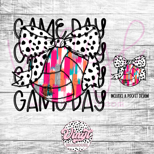 Game Day Volleyball Bow w/ Pocket - Heat Transfer Print