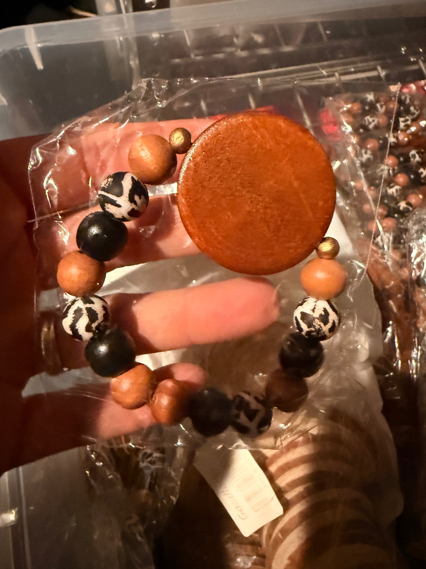 Leopard Bead Wood Disc Bracelet