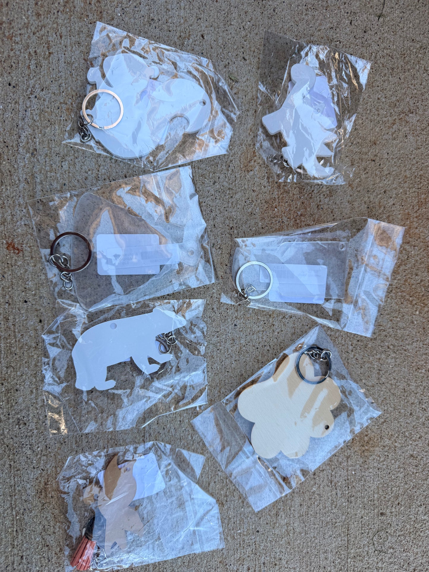 Grab Bag of Clear Acrylic and Wood Keychains