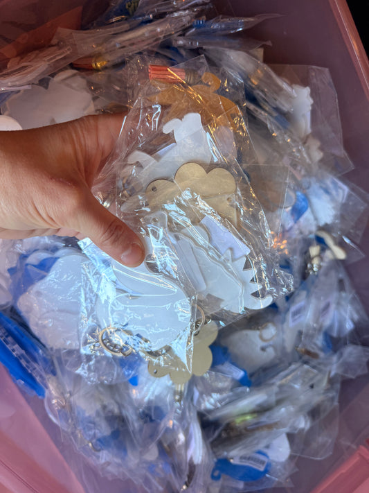 Grab Bag of Clear Acrylic and Wood Keychains