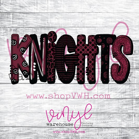 Knights (Doodle- Maroon/Black)- Heat Transfer Print