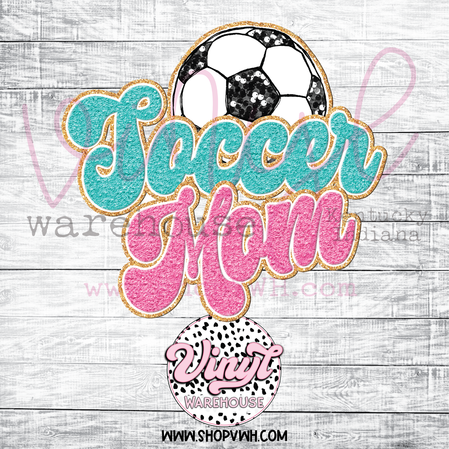 Printed Adhesive Decal - Soccer Mom (Faux Sequin Glitter)