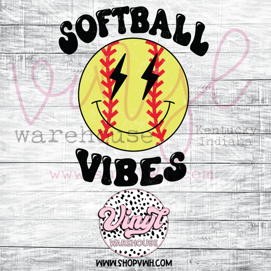 Softball Vibes Smiley - Heat Transfer Print