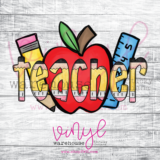 Teacher (with apple/pencil/ruler) - Heat Transfer Print