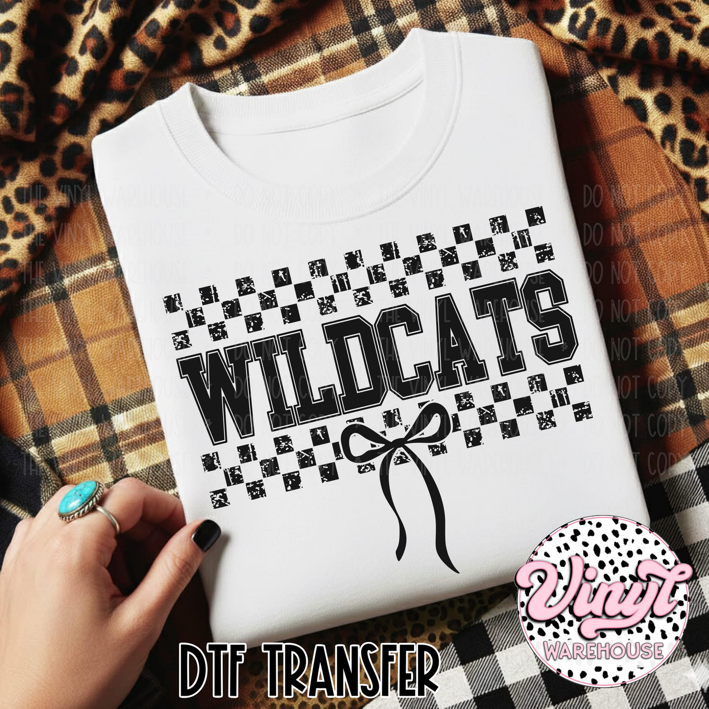 Mascot Checker & Bow - Wildcats - DTF Print