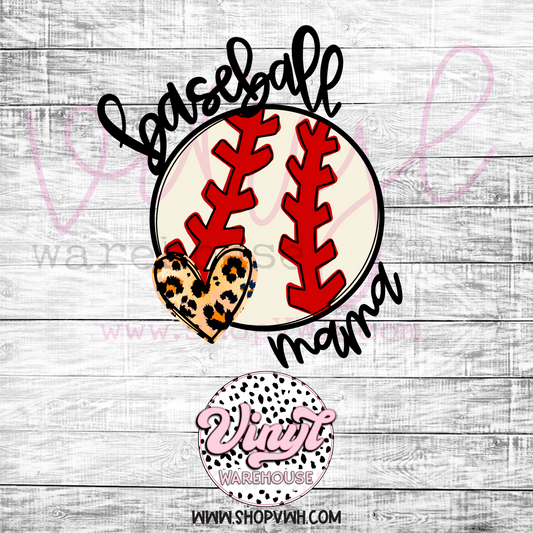 Baseball Mama with Leopard Heart - Heat Transfer Print