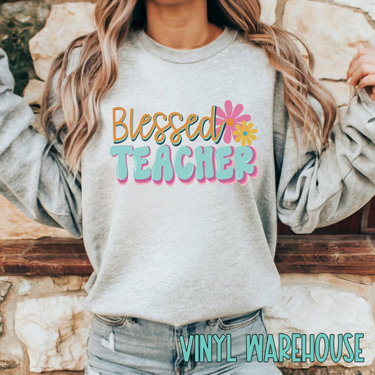 Blessed Teacher Floral - Heat Transfer Print