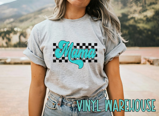 Checkered Mama (Blue) - Heat Transfer Print