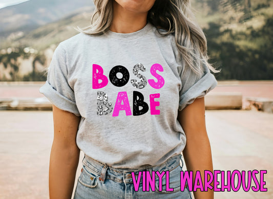 Boss Babe (Pink/Grey Leopard) - Heat Transfer Print