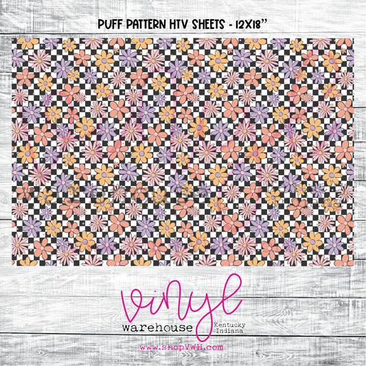 Printed Puff HTV - Checkered Floral