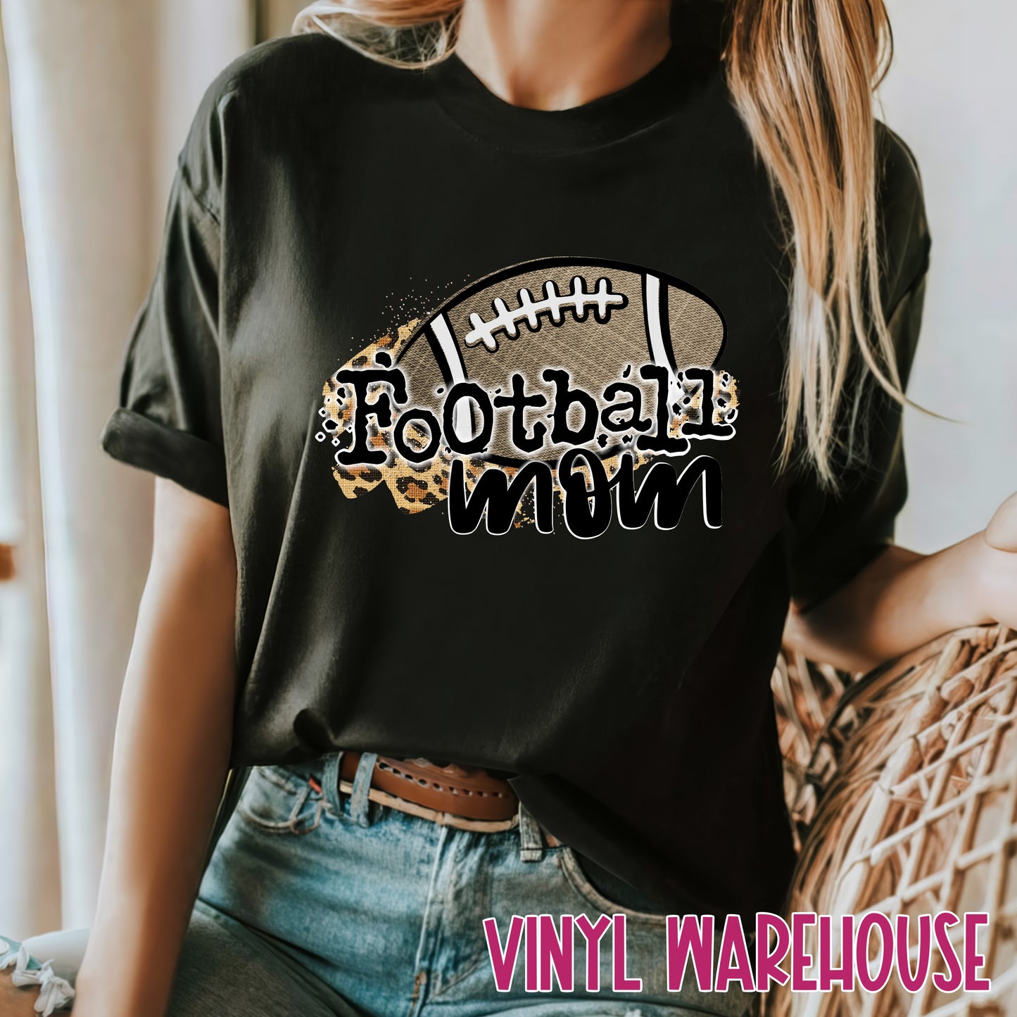 Football Mom (Leopard) - Heat Transfer Print