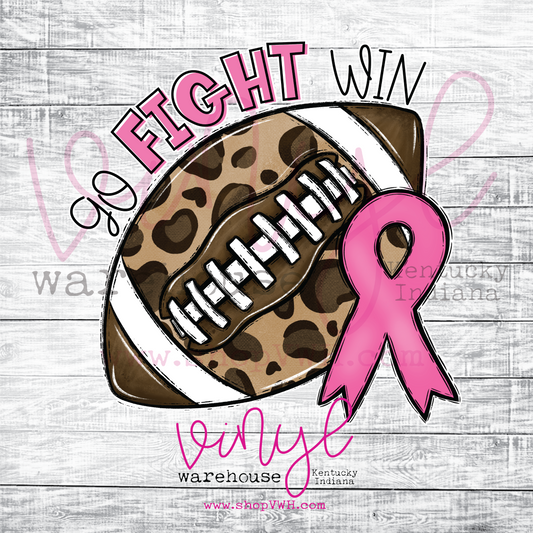 Go Fight Win (Breast Cancer Ribbon / Football) - Heat Transfer Print