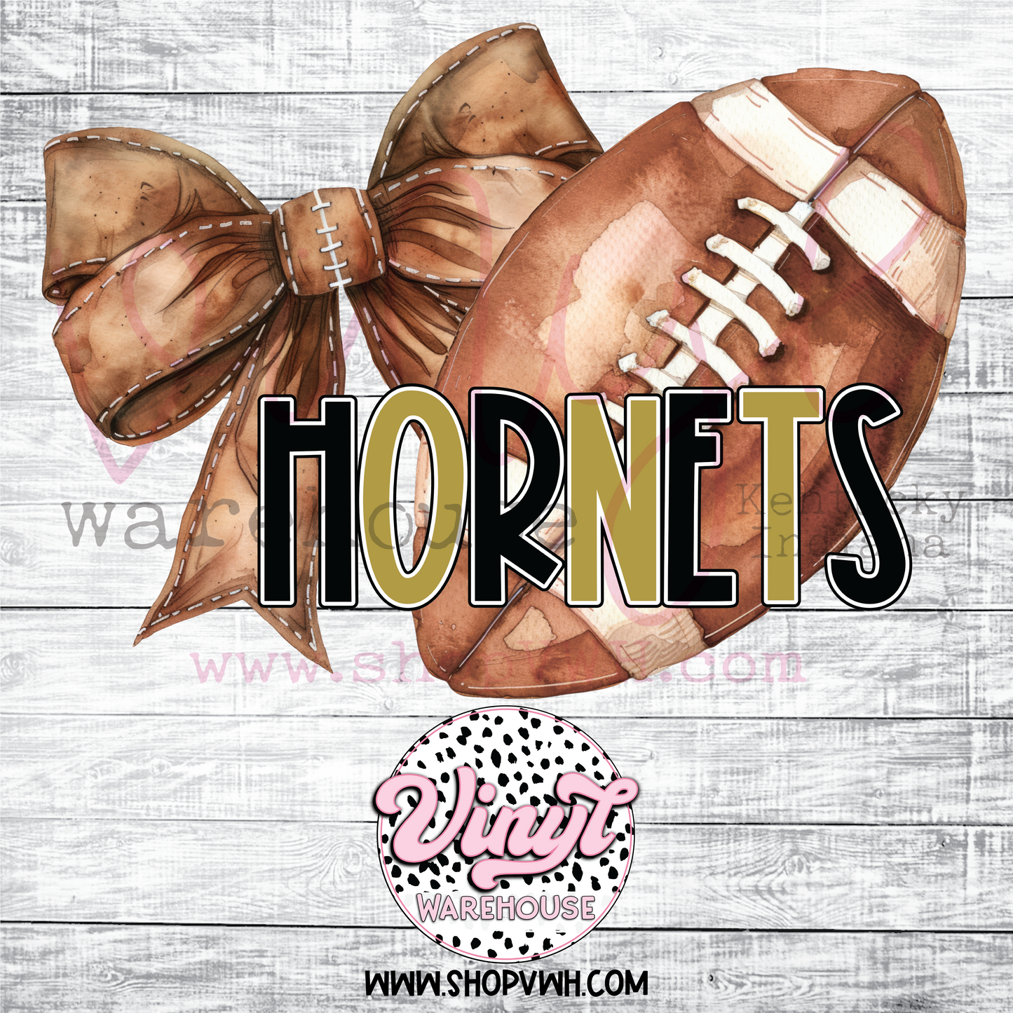 Hornets Football Bow (Black/Gold) - Heat Transfer Print