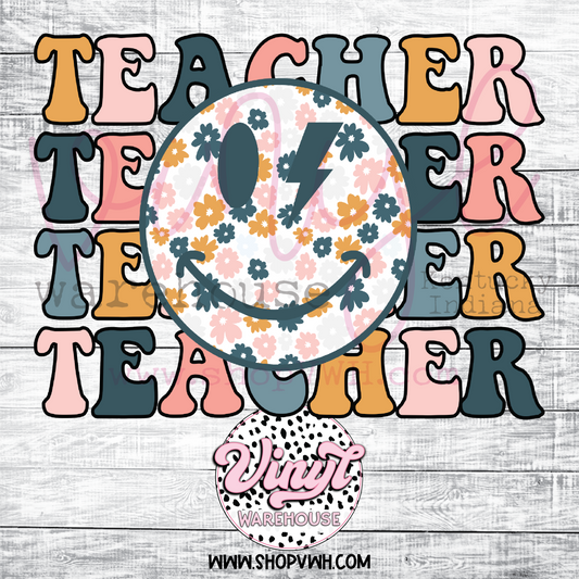 Retro Teacher Smiley - Heat Transfer Print