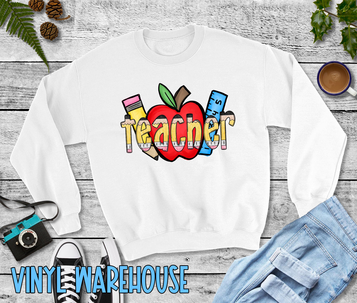 Teacher (with apple/pencil/ruler) - Heat Transfer Print