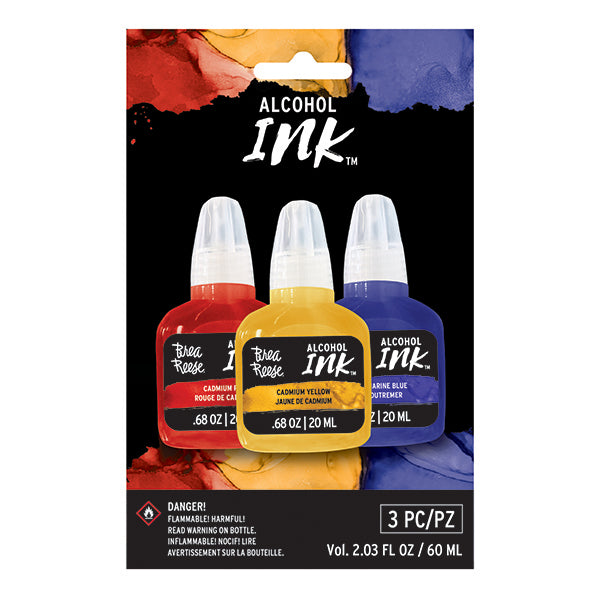 Brea Reese Alcohol Ink 3 Pack - Cadmium Red, Cadmium Yellow, Ultramarine Blue