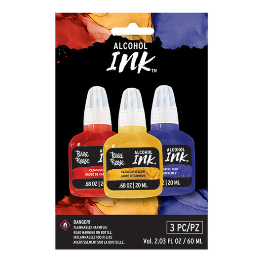 Brea Reese Alcohol Ink 3 Pack - Cadmium Red, Cadmium Yellow, Ultramarine Blue