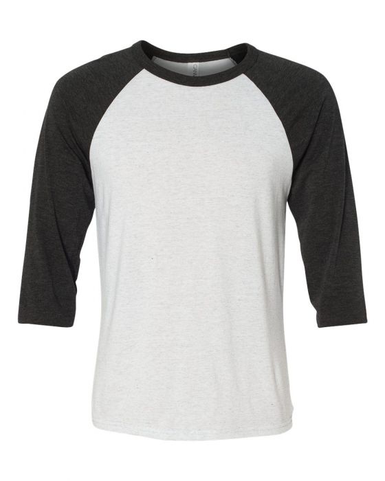 Bella + Canvas Raglan - Charcoal Black Sleeve / White Fleck Body