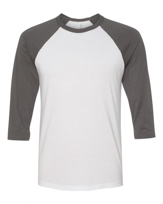 Bella + Canvas Raglan - Asphalt Charcoal Sleeve / White Body