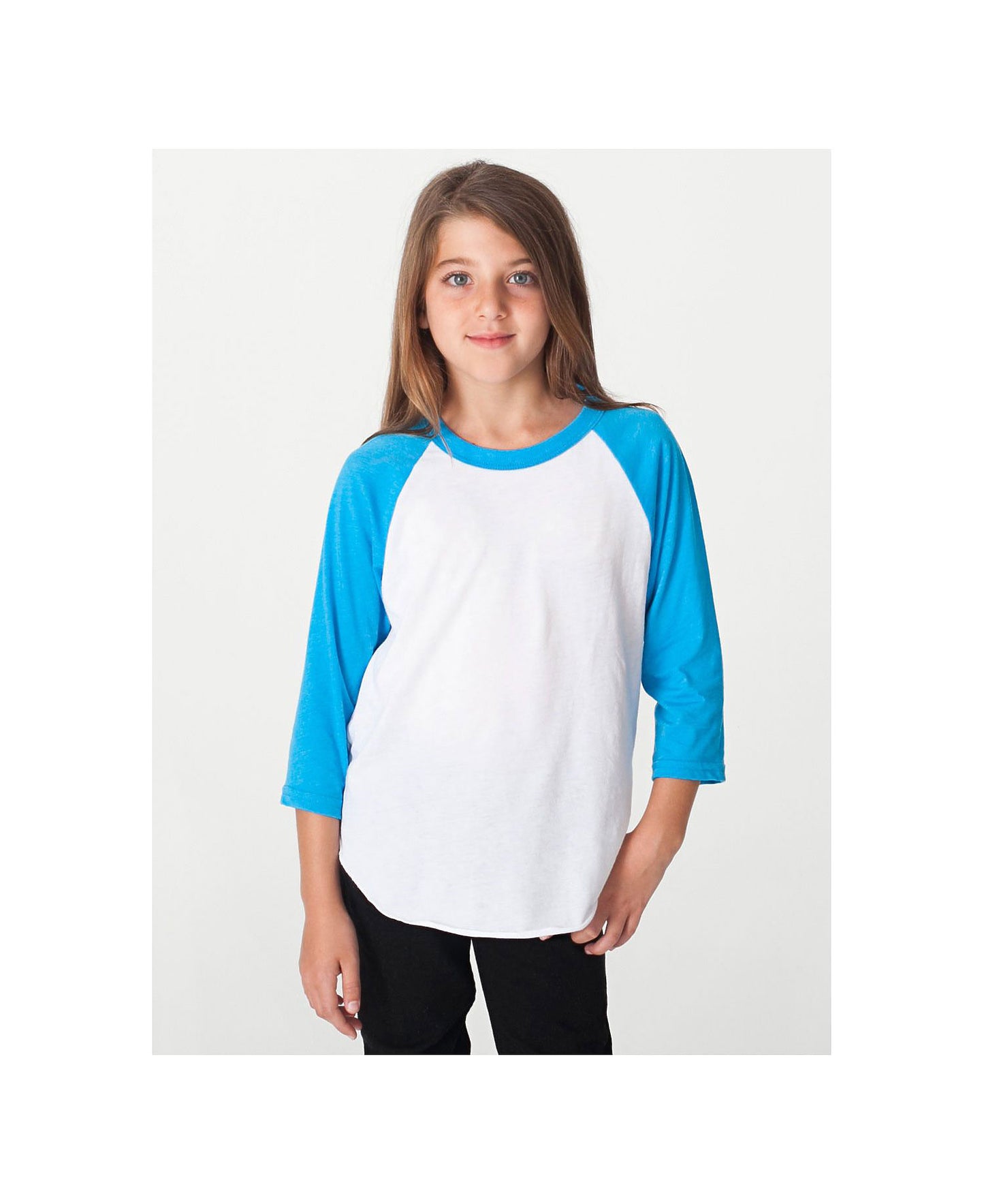 American Apparel Raglan - Neon Heather Blue Sleeve