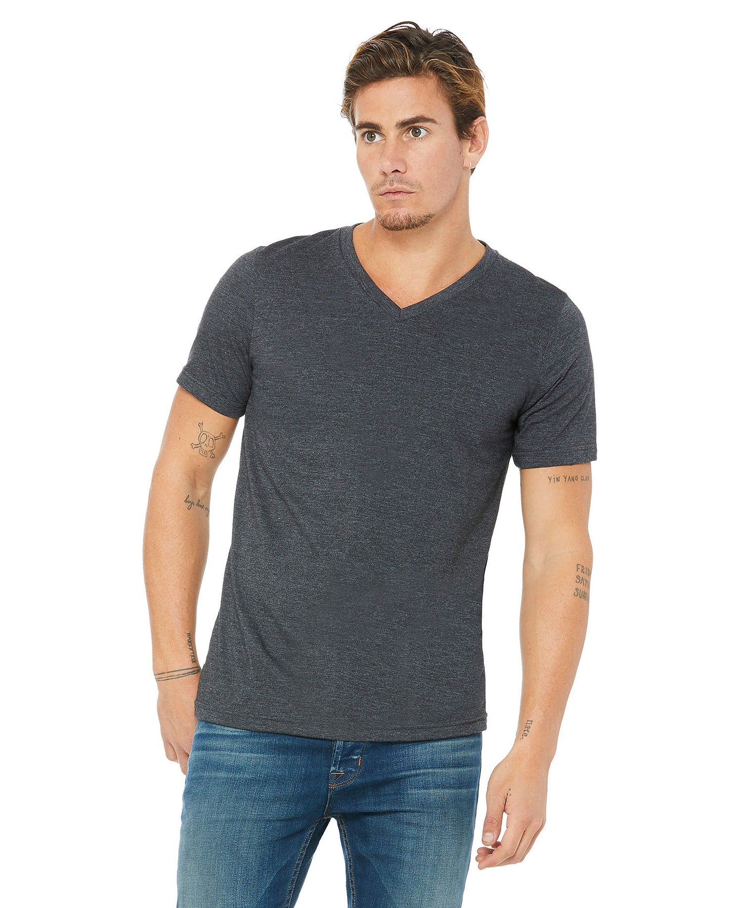 Bella + Canvas Unisex Vneck Tee - Dark Grey Heather