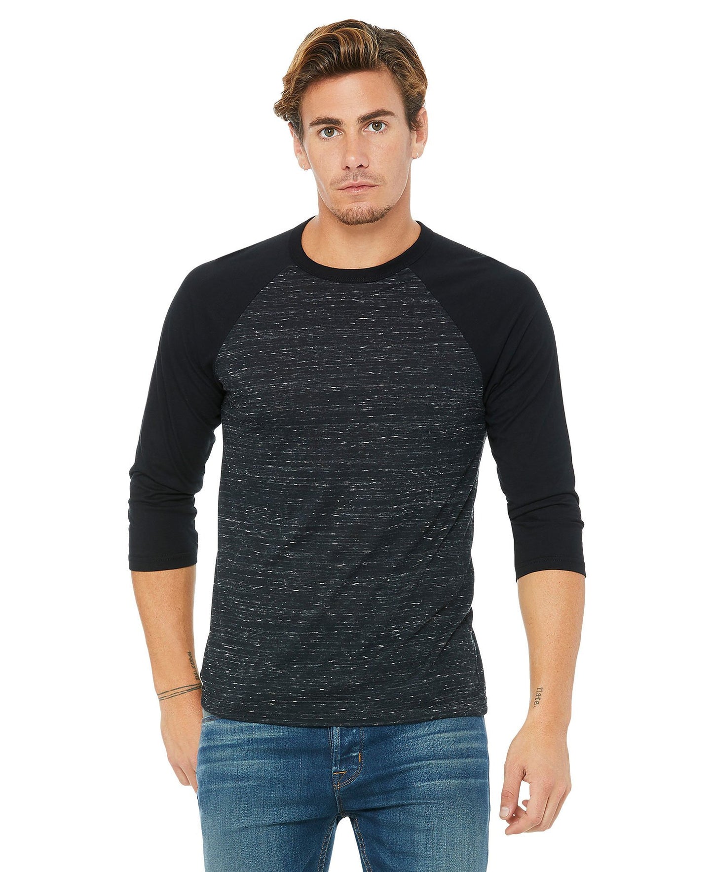 Bella + Canvas Raglan - Black Sleeve / Black Marble Body