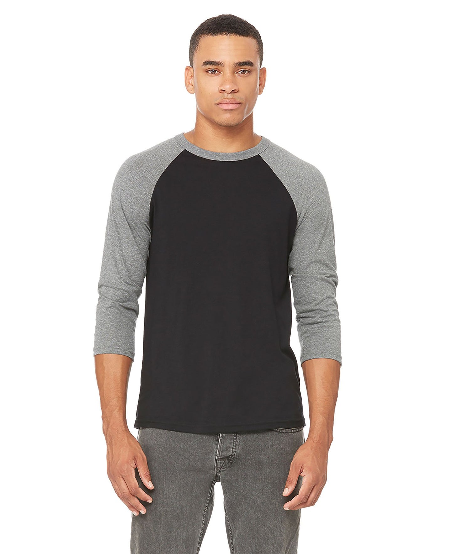 Bella + Canvas Raglan - Deep Heather Sleeve / Black Body