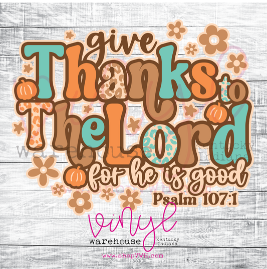 Give Thanks To The Lord (Retro)- Heat Transfer Print