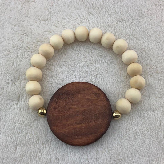 Cream Bead Wood Disc Bracelet