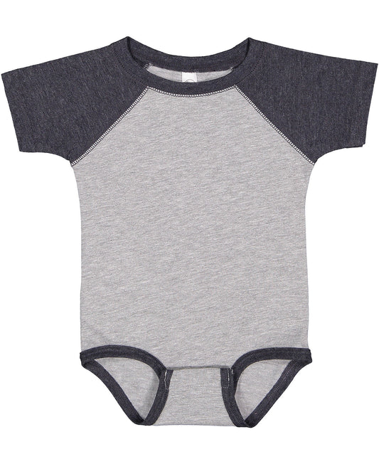 Rabbit Skins Infant Onesie Raglan - Heather Navy Sleeve / Vintage Heather Body