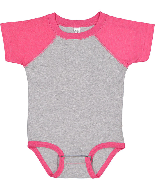 Rabbit Skins Infant Onesie Raglan - Hot Pink Sleeve / Vintage Heather Body