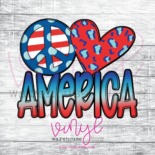 Peace Love America - Heat Transfer Print