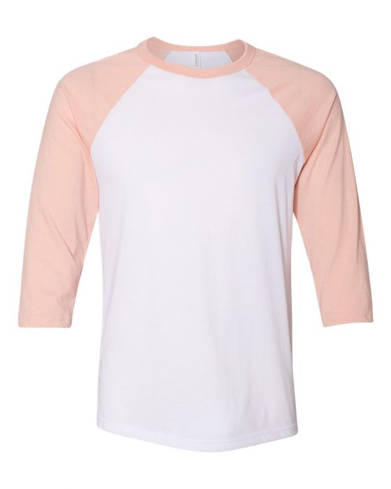 Bella + Canvas Raglan - Heather Peach Sleeve / White Body