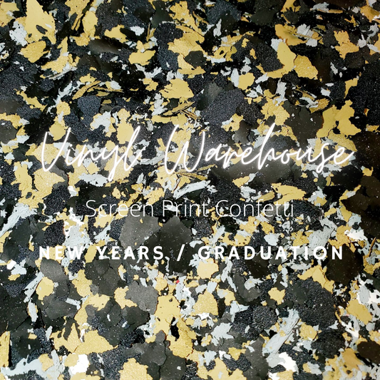 Screen Print Confetti - New Year & Graduation Celebration (Black, Gold, Grey)