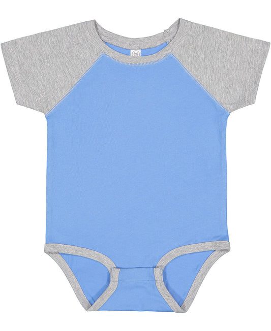 Rabbit Skins Infant Onesie Raglan - Gray Sleeve / Blue Body