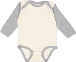 Long Sleeve Onesie - Heather Sleeve/Natural Body