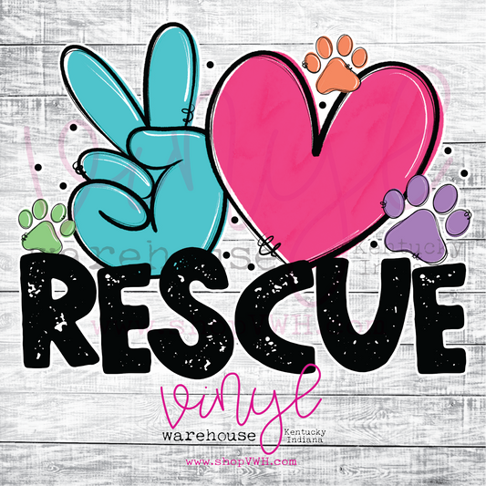 Peace Love Rescue - Heat Transfer Print